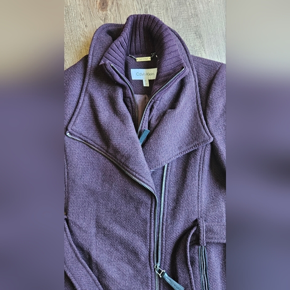 Calvin Klein wool blend 2 layer coat wine burgundy size Small new with tags - Picture 2 of 6